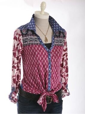 Retro Lucky Brand West Mixed Media Tie Waist Tunic